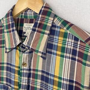 J.CREW Shirt Mens S Indian Madras Plaid 2 Pocket Workshirt Button Up Cotton Blue
